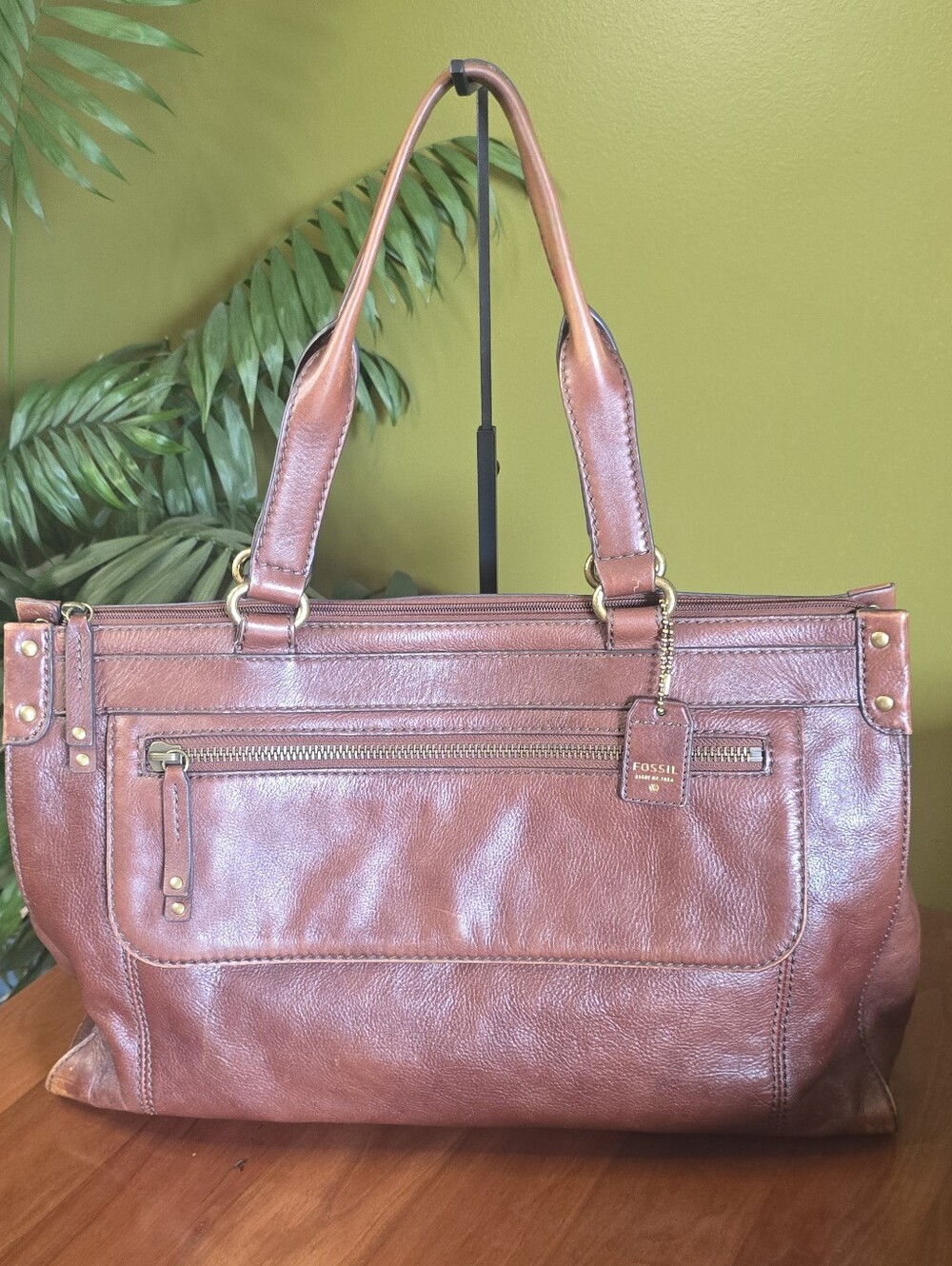 FOSSIL XL Leather Laptop Computer Satchel Tote Unisex Weekender Travel